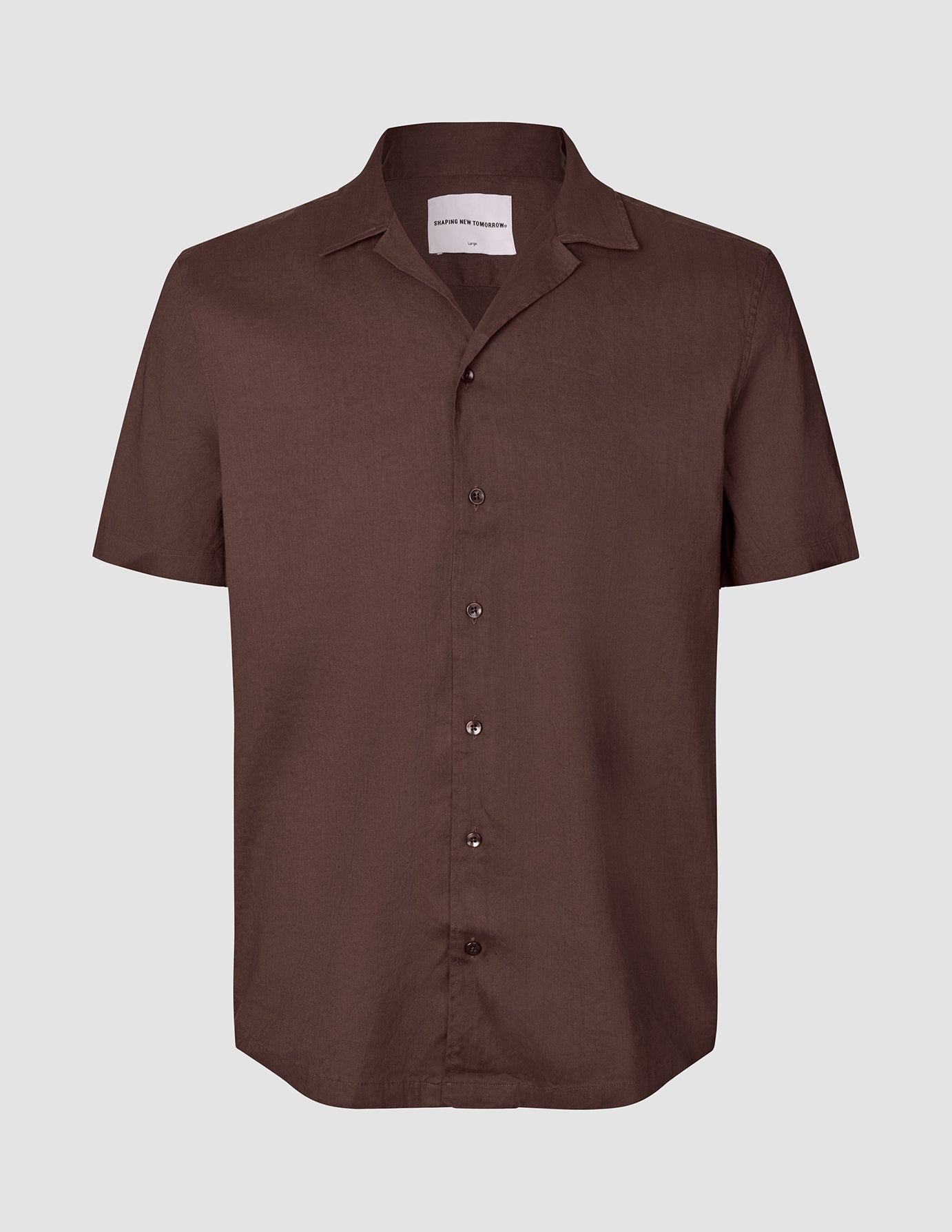 Refined Linen Bowling Short Sleeve Shirt Dark Brown